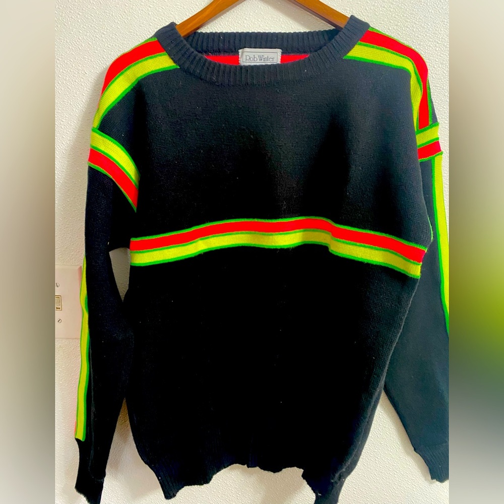 Rob Winter Sweater Men's Size Large black with stripes Long Sleeve Pullover